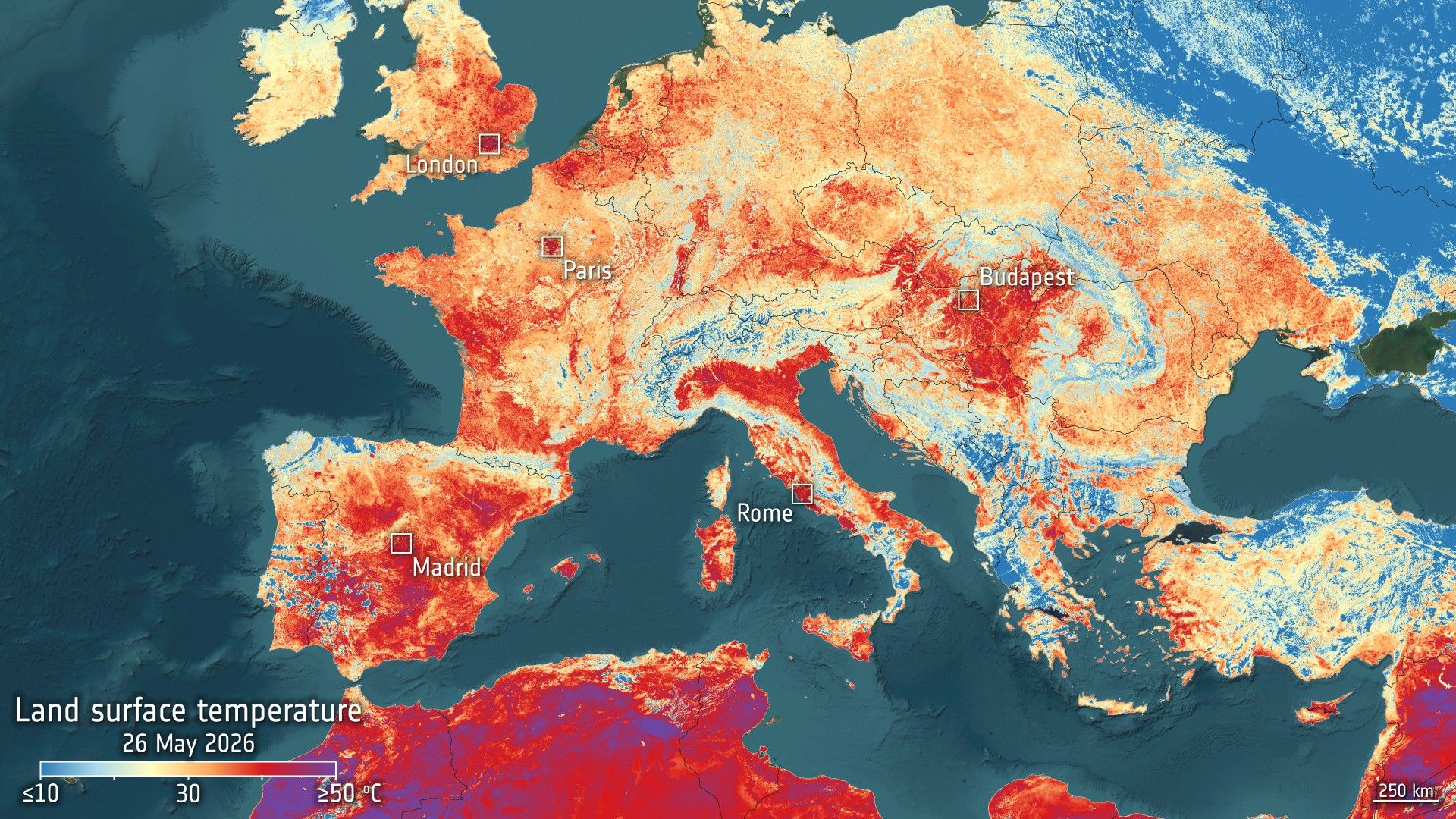 Onda de calor recorde na Europa vista do espaço | Foto do dia da NASA de 29 de maio de 2026
