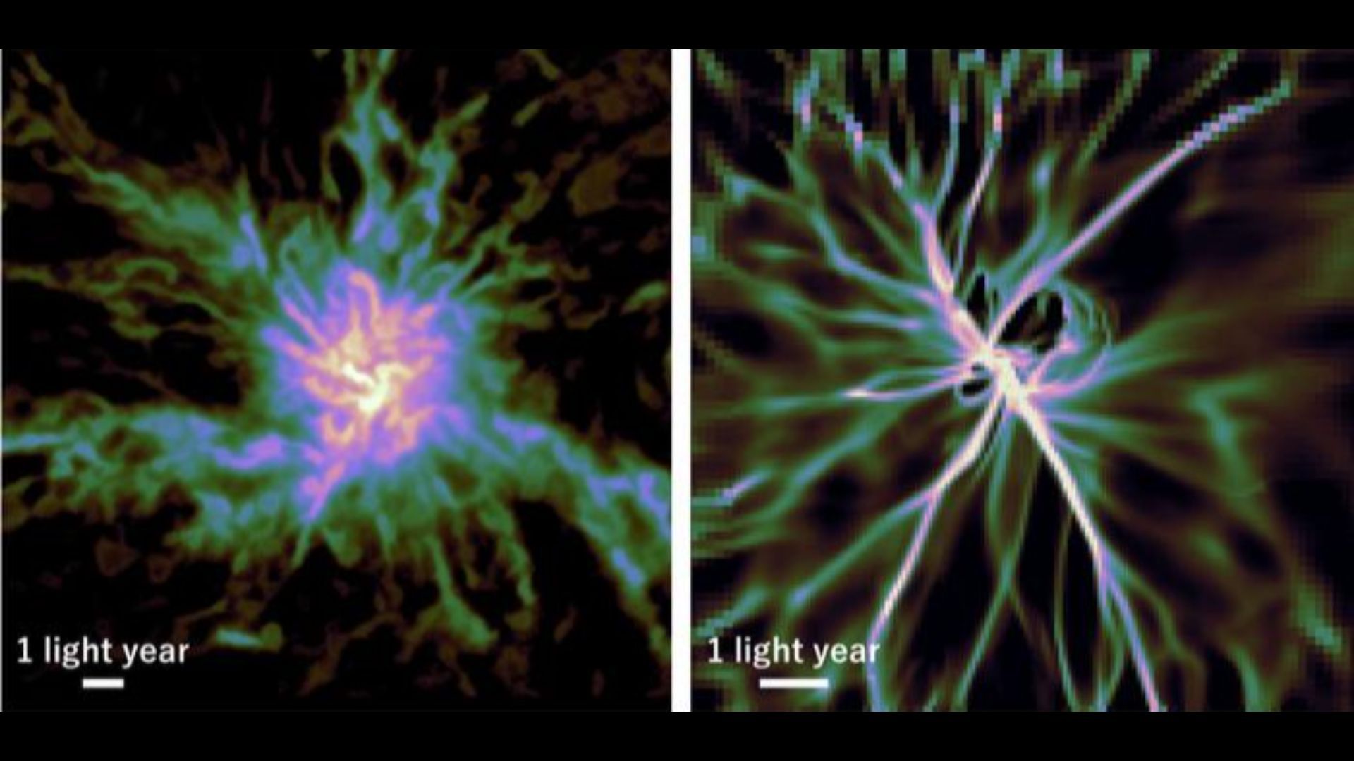 Ondas de choque de estrelas moribundas podem esculpir berçários estelares em formato de ‘roda de carroça cósmica’, revelam simulações.